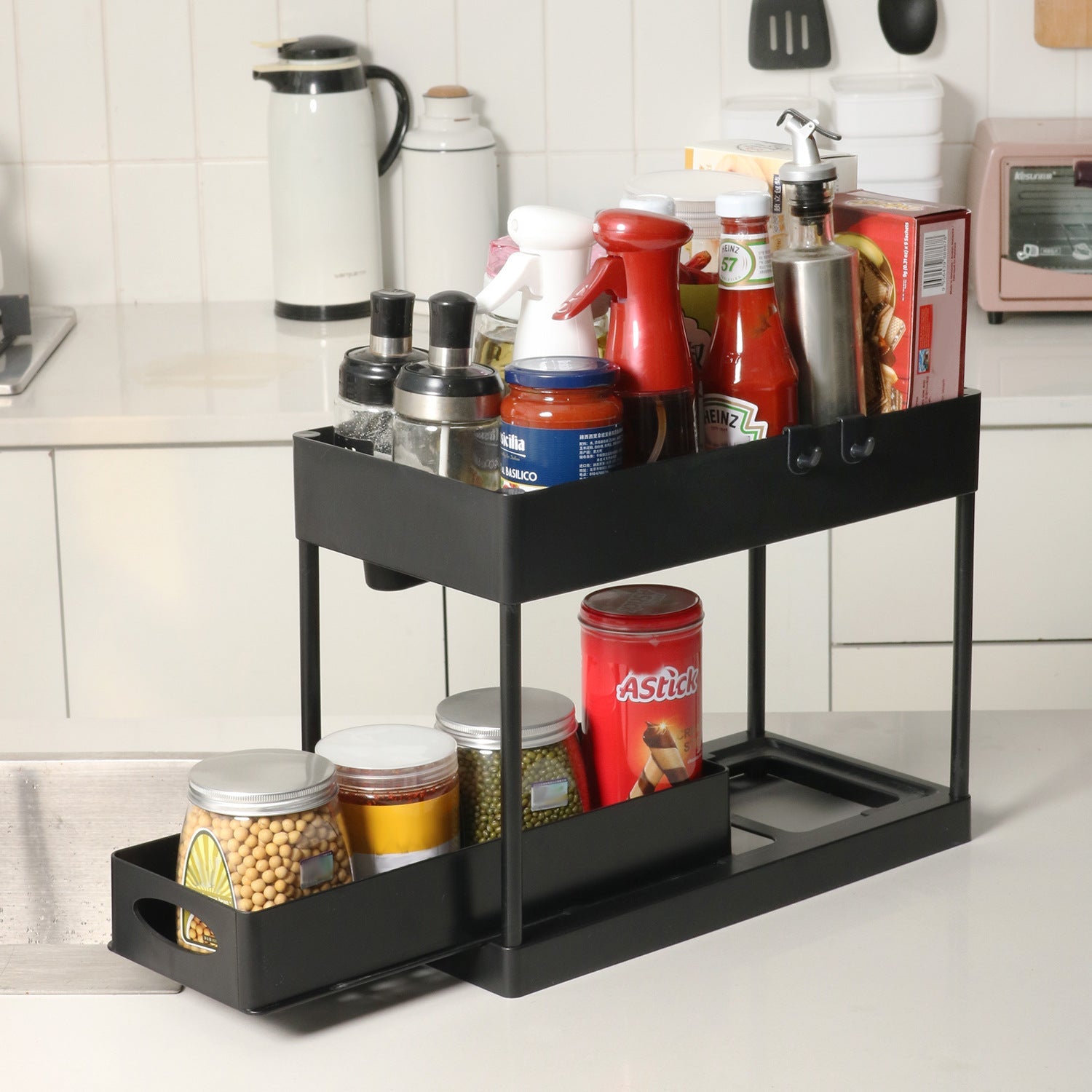 2-tier pull-out under sink organizer space saving solution