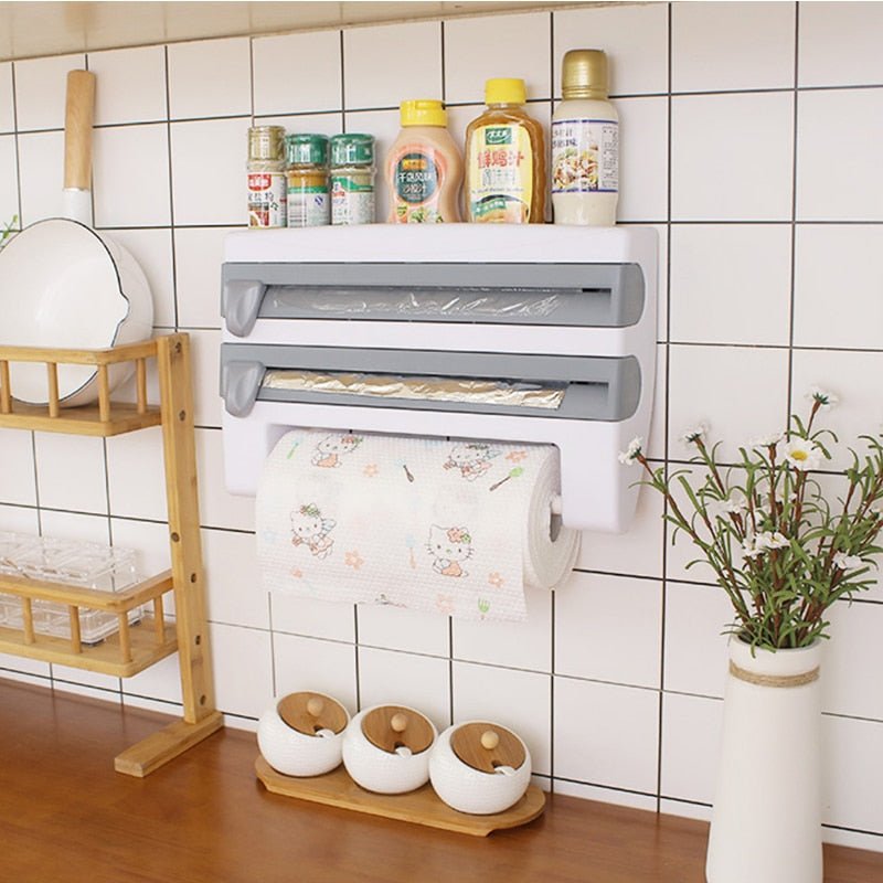 Wall mont wrap cutter kitchen organizer