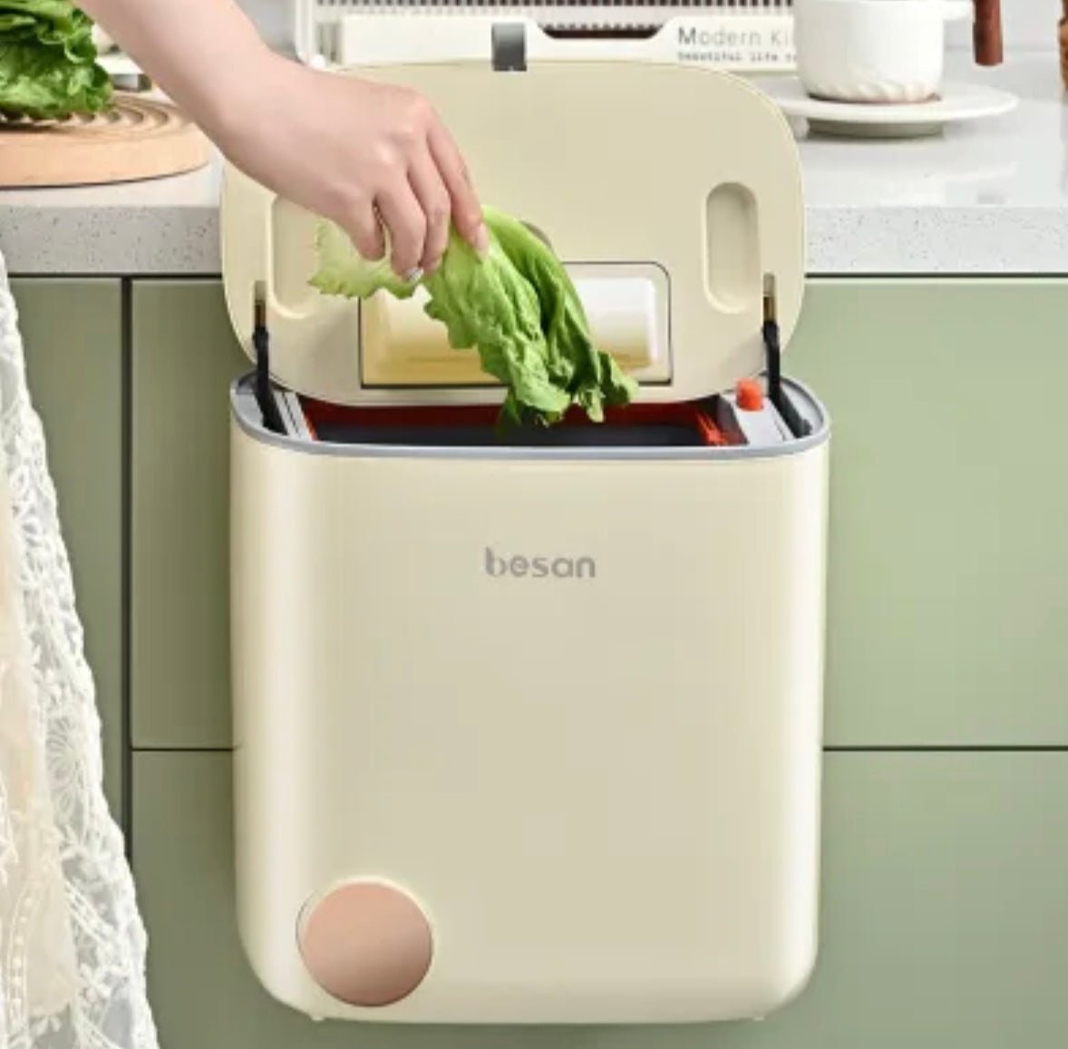 Wall mounted trash can kitchen cabinet